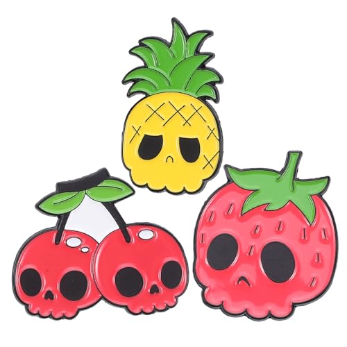Healeved 3 Stück Obstschädelbrosche Erdbeer-Anstecknadel Brosche für Damenbekleidung Kirschnadelbrosche Ananasstift Fruchtlegierstift Taschenstifte Pins für Rucksäcke Stellnadel Legierung von Healeved