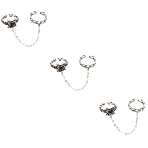 Healeved 3 Stück Retro Blumenring mit Kette Offener Damenring Hochwertigem Legierungsmaterial Stilvoller Schmuck für Frauen für Partys Besondere Anlässe von Healeved