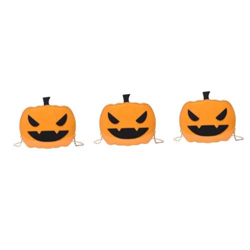 Healeved 3 Stück Stylische Halloween Umhängetasche Kürbis Ketten Design PU Material Langlebig Modisch Alltagstauglich für Damen Crossbody Schultertasche Gelb von Healeved