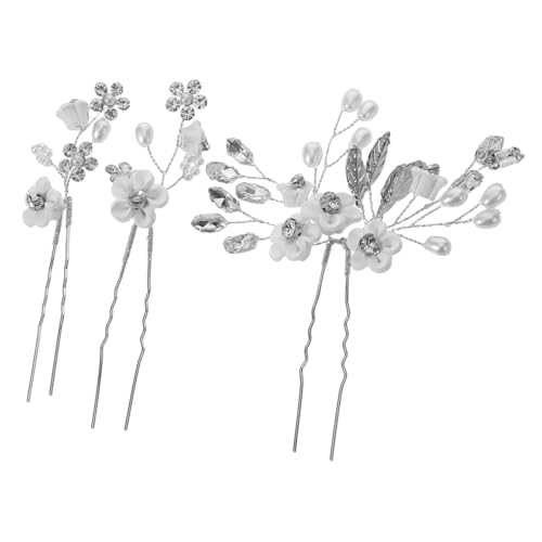 Healeved 3 Stück Teiliges Braut Haarschmuck mit Perlen und Strass U-förmige Blumen-haarspangen Leichter Komfortabler Hochzeitsschmuck für Festliche Frisuren und Brautstylings von Healeved