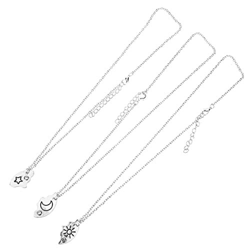 Healeved 3 Stück Teiliges Damen Freundschaftsketten mit Stern Mond und Sonne Anhänger Passende Halsketten für Freundinnen Familie und Liebhaber Silberfarbener Modeschmuck von Healeved
