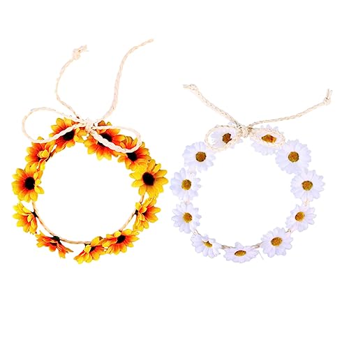 Healeved 3 Stück Teiliges Damen Stirnband Set mit Künstlichen Verstellbar und Elastisch Blütenhaarreif für Hochzeit Festival Party und Alltag Gelb und Weiß von Healeved