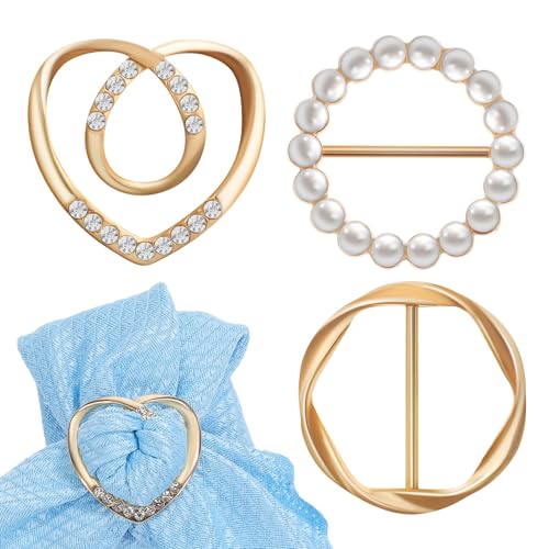 Healeved 3 Stück Teiliges Goldfarbene Schmuckringe mit Strass Perlendetails Modische Schal Hemdclip-broschen aus Legierung Einfache Handhabung Vielseitig für Damenkleidung und Accessoires von Healeved
