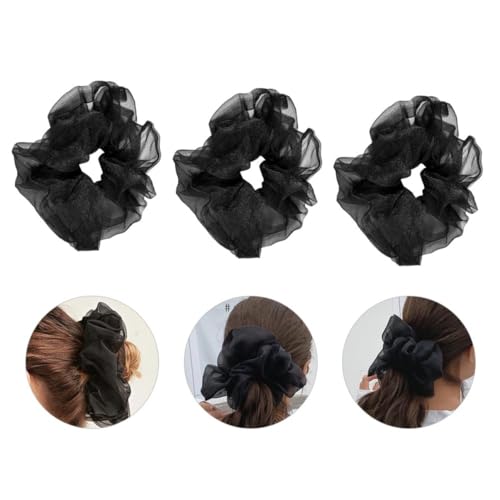 Healeved 3 Stück Teiliges Haarringe Schwarz Elastische Haarbänder aus Organza Stretch Hair Rope Strapazierfähige Haargummis für Damen und Mädchen Modische Haarschmuck für Alltag und von Healeved