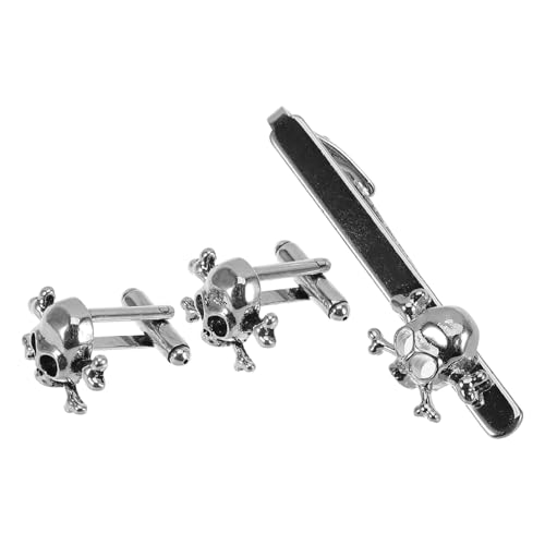 Healeved 3 Stück Teiliges Herren Skull Krawattenklammer Set aus Stilvolle Totenkopf Krawattennadeln und Manschettenknöpfe für Business Hochzeit und Besondere Anlässe von Healeved