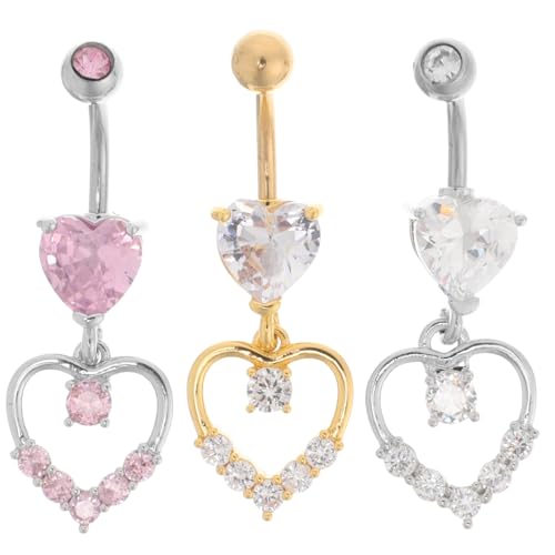 Healeved 3 Stück Teiliges Herz Bauchnabelpiercing mit Zirkonia Hängende Nabelringe Silber und Gold für Damen Langlebig Komfortabel und Verschiedenen Farben Erhältlich von Healeved