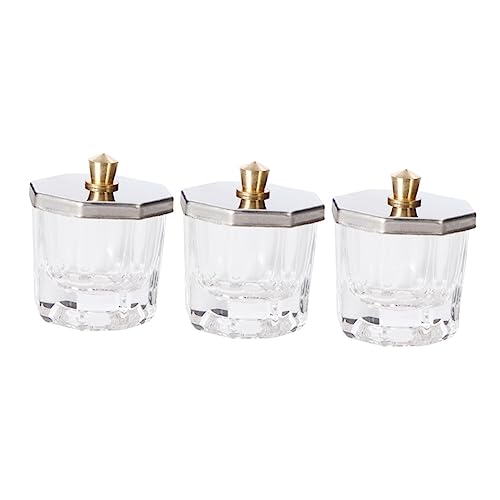 Healeved 3 Stück Teiliges Manicure Art aus Kristallglas mit Deckel Octagonal Nail Art Schale für Acrylpulver und Flüssigkeit Stilvolle Auslaufsichere Nagelstudio Aufbewahrung für von Healeved