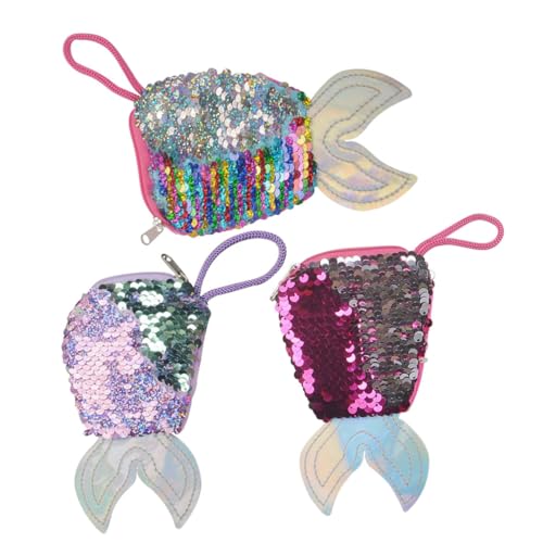 Healeved 3 Stück Teiliges Meerjungfrauenschwanz Münzgeldbeutel mit Pailletten Glitzernde Kleine Brieftasche für Mädchen Tragbar Praktisch und Langlebig als Geburtstagsgeschenk und von Healeved