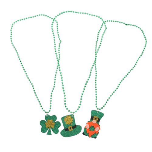 Healeved 3 Stück Teiliges Patricks Day Perlenkette Set mit Grünem Kleeblatt und Kobold Verstellbare Schmuckkette für Erwachsene Festliche Halskette für Irische Kostüme von Healeved