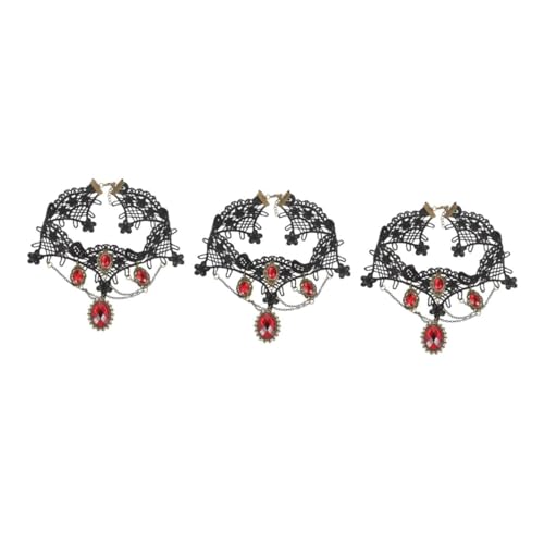 Healeved 3 Stück Vintage Lace Choker Halskette für Frauen Gothic Schmuck mit Rhinestones für Halloween Cosplay für Festivals und Maskeraden Elegantes Design für Besondere Anlässe von Healeved