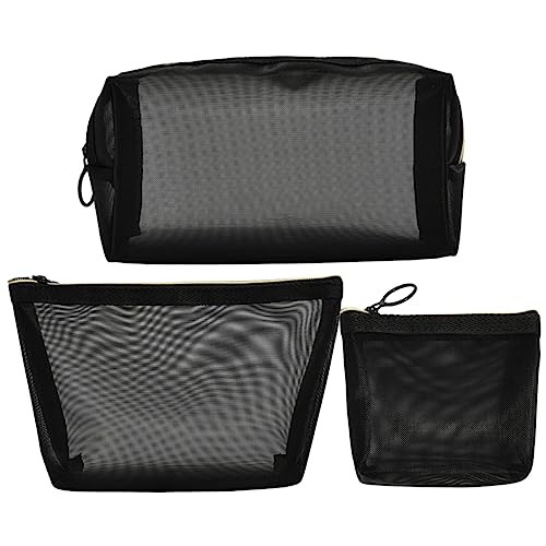 Healeved 3 Stück Wasch-und Make-up-Aufbewahrung Tasche kleine Schminktasche über Nacht Damenbeutel LED Kosmetiktaschen für Damen Reise-Kosmetiktasche Hoch dichtes Netz Black von Healeved