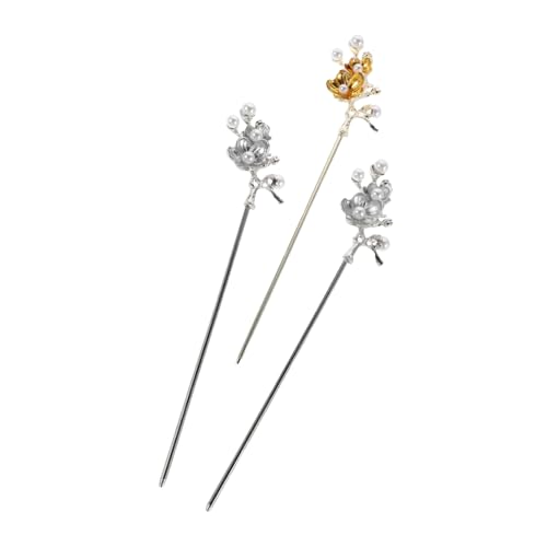 Healeved 3 Stücke Teiliges Vintage Perlen Haarstäbe Leichte Chinesische Blüten Haarnadeln Handgefertigt Komfortabel für Brautfrisuren Gold und Silber als Hochzeitsschmuck für Damen von Healeved