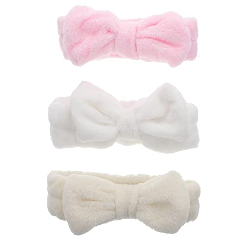 Healeved 3stücke Korallen Fleece Haarband Mit Schleife Gesichtwaschband Make-up Stirnband Elastisches Haarband Für Damen Und Mädchen von Healeved