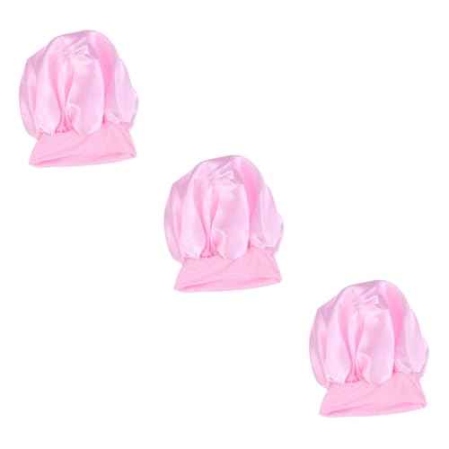 Healeved 3St Schlafmütze verstellbares Kopfband breite Seite Kopfbedeckungen für Damen schlafhaube milliner Kappen elastisch Breitseite Duschhaube Schlafkappe Hut Fräulein Nachtmütze Rosa von Healeved