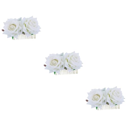 Healeved Haarschmuck Für Die Braut 3St haarschmuck Hochzeit Rose Haarkamm Rosenblütenkamm Haarspange Tiara floraler Haarkamm florale Haaraccessoires die Blumen Kopfbedeckung Hut Braut von Healeved