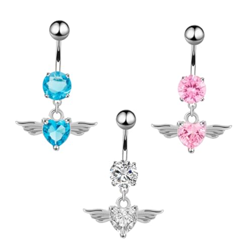 Healeved 3Stücke Bauchpiercing Ringe mit Zirkonia Herzform und Flügel Design Hochwertiger Geeignet für Damen für Besondere Anlässe Geschenkidee von Healeved