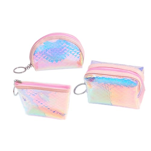 Healeved 3stücke Holografische Geldbörse Aus TPU Geldbörse Im Maiden-Stil Wechselgeldbörse Mit Reißverschluss Münzbörse Für Bargeld Ausweis Und Lippenstift Und Langlebig von Healeved
