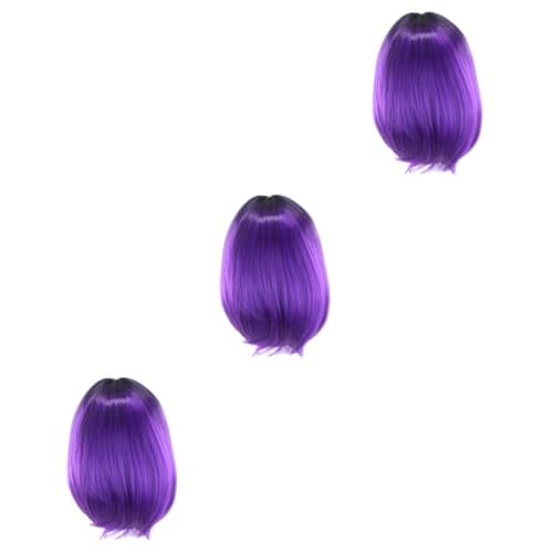 Healeved 3st Halloween-perücken Kurze Haare Perücken Frauen Perücke Kurze Echthaarperücke Halloween-cosplay-haarperücke Glatte Haarperücke Kostümperücken Damen Kurze Hose Zweifarbig Violett von Healeved