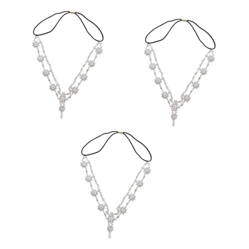Healeved 3st Perlenblumen-stirnband Schmuck Für Mädchen Strass-stirnbänder Für Frauen Stretch-stirnbänder Für Frauen Brautschmuck Silver Hochwertige Legierung Nickel Freie Beschichtung von Healeved