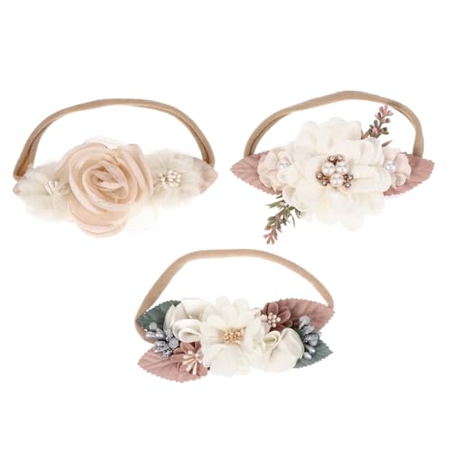 Healeved 3stücke Haarschmuck Mit Perlblume Bequeme Und Hautfreundliche Stirnbänder Für Neugeborene Rosa Und Beige Für Fotoshootings Und Feierlichkeiten von Healeved