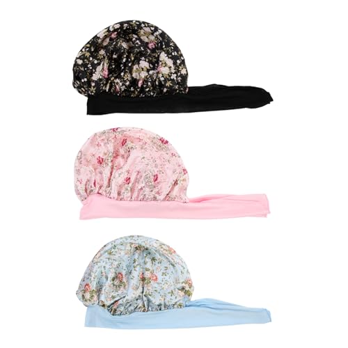 Healeved 3stücke Praktische Schlafmützen Aus Satin Weiche Elastische Haube Für Junge Mädchen Zum Schlafen Und Duschen Schützt Haare Und Kopfhaut Fröhliche Farben Blumenmuster Hellrosa von Healeved