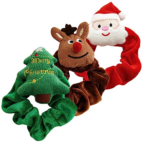 Healeved 3stücke Weihnachts Haargummis Flauschige Ponytail Halter Für Frauen Große Scrunchies in Festlichen Designs Mit Rentier Weihnachtsbaum Und Weihnachtsmann Für Partys Und Alltag von Healeved