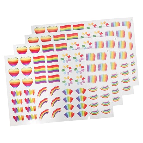 Healeved 4 Blätter Regenbogen Aufkleber für Gesicht Selbstklebende Pride Sticker für Partys Feste und Dekoration Sicher und Einfach Anzuwenden Wasserfest für Altersgruppen Geeignet von Healeved