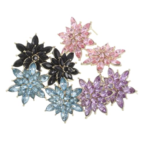 Healeved 4 Paare Mehrschichtige Blumen-ohrstecker aus Legierung mit Funkelndem Zirkonia Farbenfrohe Ohrschmuck Damen Vielseitig Tragbar bei Alltag Party und Besonderen Anlässen von Healeved