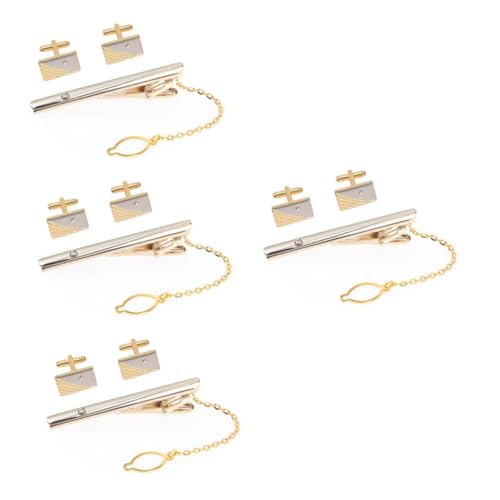 Healeved 4 Sätze Krawattenclip Manschettenknöpfe für Herren Goldene Krawattenklammer mit Manschettenknöpfen für Formelle Anlässe Langlebig von Healeved