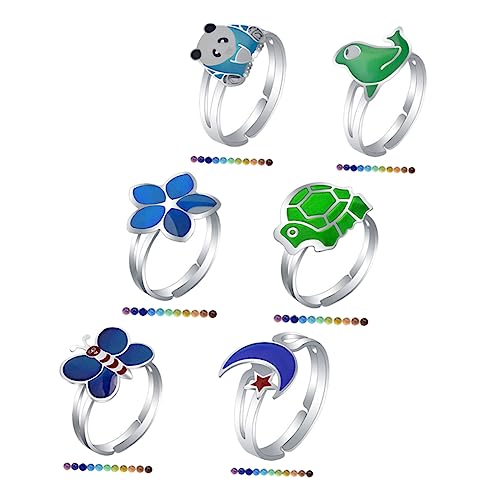Healeved 4 Sätze Teiliges Verstellbare Farbwechsel Ringe Für Thermochromatische Finger Schmuck Lustige Cartoon Designs Für Besondere Anlässe 6 Stück * 4 von Healeved