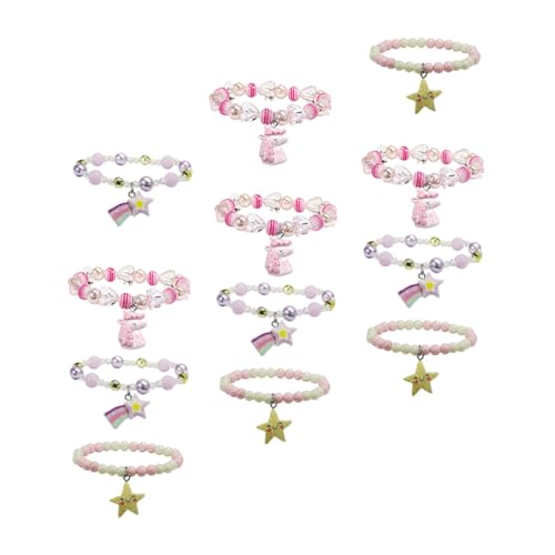 Healeved 4 Sätze Verstellbare Kinderperlenarmbänder aus Langlebigem Kunststoff mit Bunten Regenbogenanhängern Sicherer Glatter Verarbeitung Geeignet für Mädchen und Schmuckaccessoires von Healeved