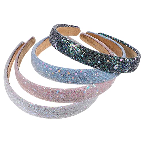 Healeved 4 Stck. Teiliges Glitzer Haarband für Mädchen Funkelnde Stirnbänder mit Pailletten Weiß Blau und Dunkelblau für Partys und Bühnenaufführungen von Healeved