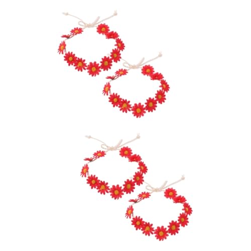 Healeved 4stücke Bohemian Blumenhaarband Mit Chrysanthemen Für Hochzeiten Und Festliche Anlässe Rotes Haarschmuck Frauen Elegante Haaraccessoires Und Brautmode von Healeved