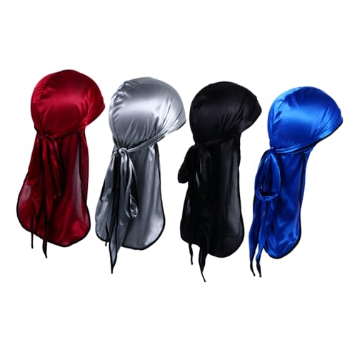 Healeved 4stücke Silky Durags Für Männer Und Frauen Polyester Turban Mit Langen Bändern Atmungsaktiv Und Farbenfroh Für Sport Freizeit Und Tägliche Verwendung Weinrot von Healeved