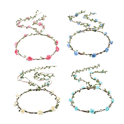 Healeved 4 Stück Blumenkranz Hochzeit Verstellbares Stirnband mit Rosen für und Mädchen für Hochzeiten Partys Festivals Cosplay und Fotoshootings von Healeved