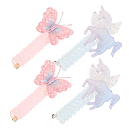 Healeved 4stücke Spiralhaargummis Für Junge Mädchen Bunte Telefonkabel-haarbänder Mit Einhorn Schmetterlingsdesign Strapazierfähige Und Knotenfreie Haargummis Für Haartypen von Healeved