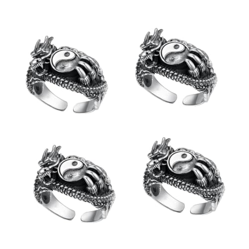 Healeved 4 Stück Herren Metall mit Drachenmotiv Vintage Design Verstellbar für Finger für Besondere Anlässe Einzigartiger Schmuck für Kostbare Drachenringe von Healeved