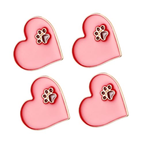 Healeved 4stücke Herzbrosche Mit Pfotenabdruck Emaille-brosche Süße Tier-kragennadel Herzform-anstecker Legierungsbrosche Für Kleidung Und Taschen von Healeved