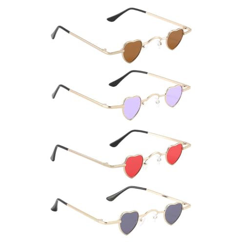 Healeved 4 Stück Herzförmige Sonnenbrille Damen und Herren Goldrahmen Modisch Verschiedene Gläser Party Freizeit Reise Accessoire von Healeved