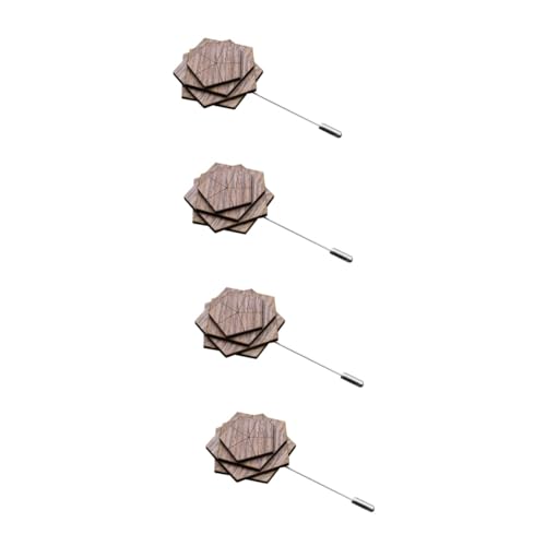 Healeved 4 Stück Holzbrosche Anstecknadeln Männer Stellnadel Blumen- Mann deko Modestift Herren-Boutonniere-Anstecknadel für Anzug Anstecknadel mit Blume Anstecknadel aus Holz Zinklegierung von Healeved