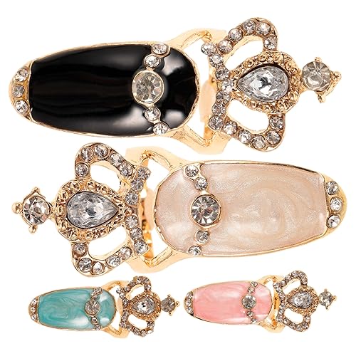 Healeved 4stücke Crown Nagelring Strass Nail Art Dekoration Für Frauen Ringe Nagelkunstdekoration Fingernagelringe von Healeved