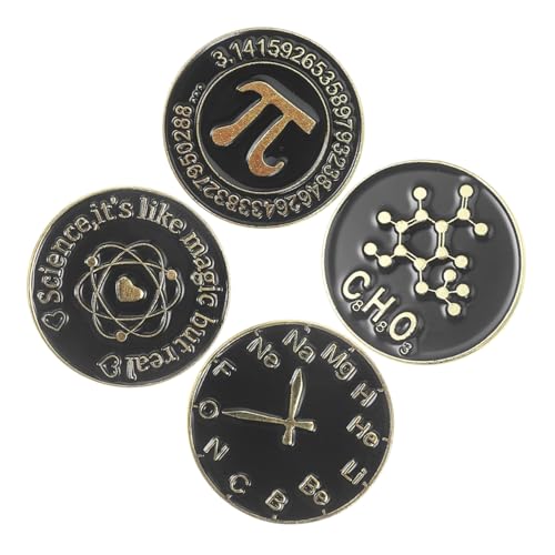 Healeved 4 Stück Mathematik Wissenschaft Symbol Broschen Schwarz Runde Metall Anstecknadeln Revers Pins Klassisch Unisex Für Jacke Tasche Kleidung Zubehör von Healeved