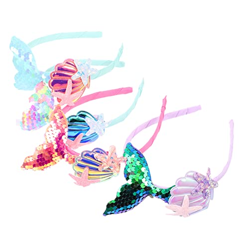 Healeved 4 Stück Meerjungfrau Stirnband Kinderkleidung Stirnbänder für kleine Mädchen verkleidung kinder dekoration weihnachten Meerjungfrau-Kopfschmuck Haarband für Kinder Plastik von Healeved