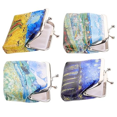 Healeved 4 Stück Mini Geldbörse Damen Teiliges Süßer Ölmalerei Münzbeutel für Schlüssel Karten und Kleingeld Tragbar und Leicht zu Reinigen für Unterwegs von Healeved