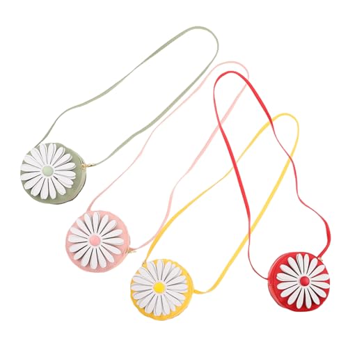 Healeved 4 Stück Mini Umhängetasche mit Gänseblümchenmuster Kleine Schultertasche mit Reißverschluss für Mädchen Kompakte Handtasche für Kleinkinder für Geburtstag Reise und Alltag von Healeved