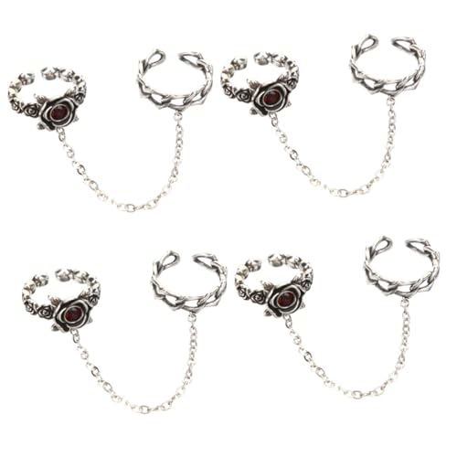 Healeved 4 Stück Retro Blütenring mit Kette Stilvoller Damen Schmuck Verstellbarer Ring für Partys zu Besonderen Anlässen von Healeved