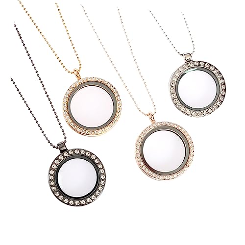 Healeved 4 Stück Runder Fotorahmen Anhänger Legierung mit Strasssteinen Dekorativer Kettenanhänger für Persönliche Erinnerungen von Healeved
