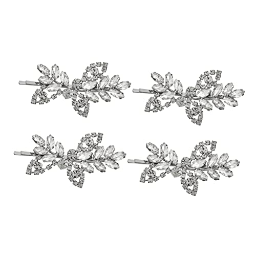Healeved 4 Stück Set Haarschmuck Damen mit Funkelnden Strassblättern Seitliche Haarspangen Vielseitige Haarclips für Alltag und Festliche Anlässe Silberfarbene Haarnadeln für Damen von Healeved