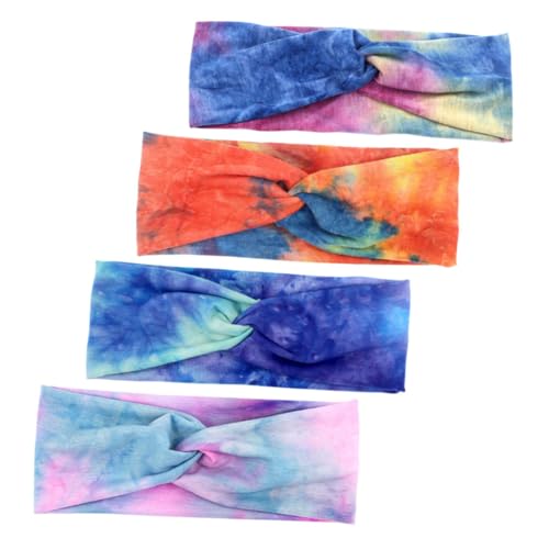 Healeved 4 Stück Sport Stirnbänder Schweißbänder für Damen für Fitness Yoga und Outdoor Aktivitäten Tie Dye Design Farben Pfauenblau Blau Orange von Healeved