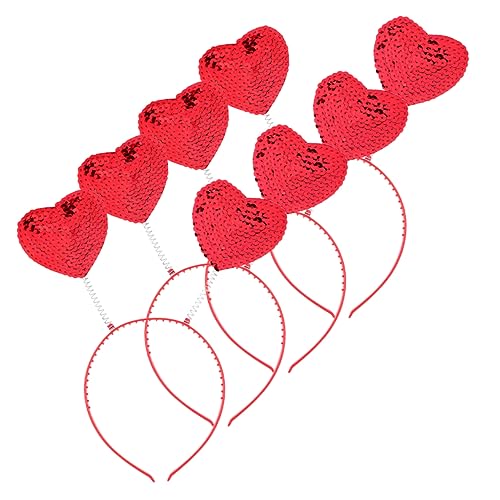 Healeved 4 Stück Stirnband Kopfkissen in Form einer Pailletten-Liebe Haarreif mit rotem Herz Haarband haarschmuck oq kopfschmuck tragegurt Pailletten Haarreifen liebe Herz-Haarreifen Stoff von Healeved